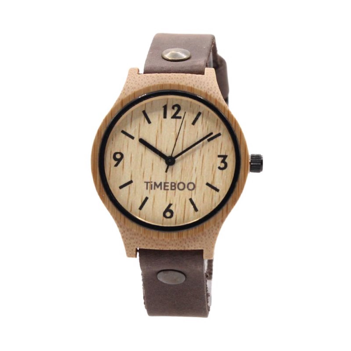 Timeboo horloge Twist | Bamboe houten horloge | dames - leer - Brown - met cijfers