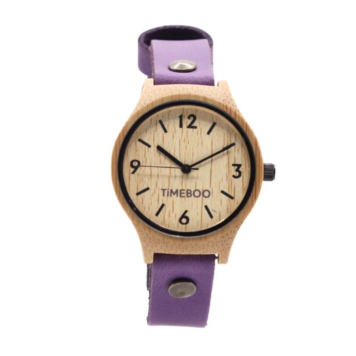 Timeboo horloge Twist | Bamboe houten horloge | dames - leer - Purple - met cijfers
