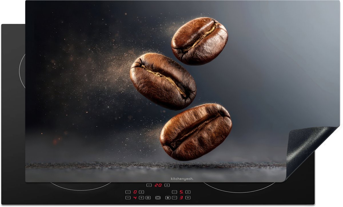 KitchenYeah® Inductie beschermer 91.6x52.7 cm - Koffiebonen - Grijs - Kookplaataccessoires - Afdekplaat voor kookplaat - Inductiebeschermer - Inductiemat - Inductieplaat mat - Keuken decoratie