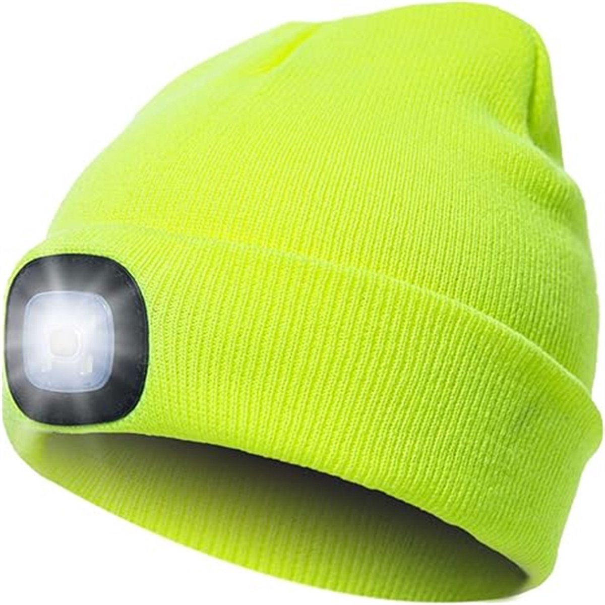 LED Muts met Voor- & Achterlamp USB Oplaadbare Gebreide Beanie 3 Helderheidsstanden Hoofdlamp Voor Joggen Fietsen & Kamperen Geel