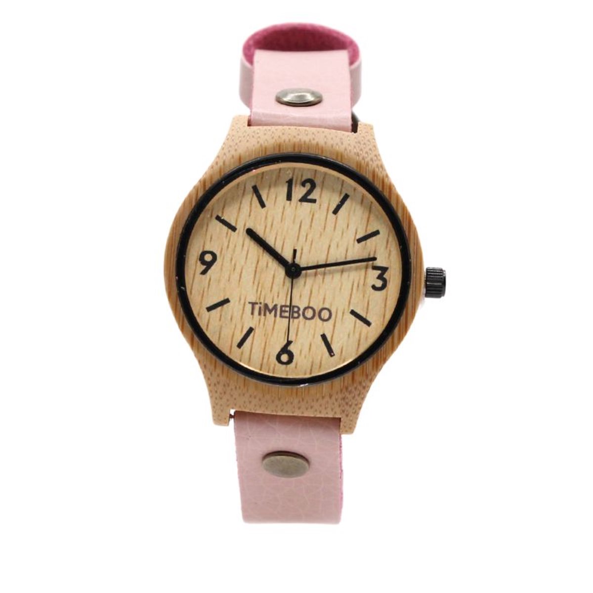 Timeboo horloge Twist | Bamboe houten horloge | dames - leer - Old Pink - met cijfers