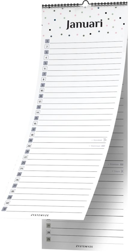 Systemyze Verjaardagskalender Volwassenen – Verjaardagskalenders – Wandkalender – 30 x 12cm – Colorful Dots