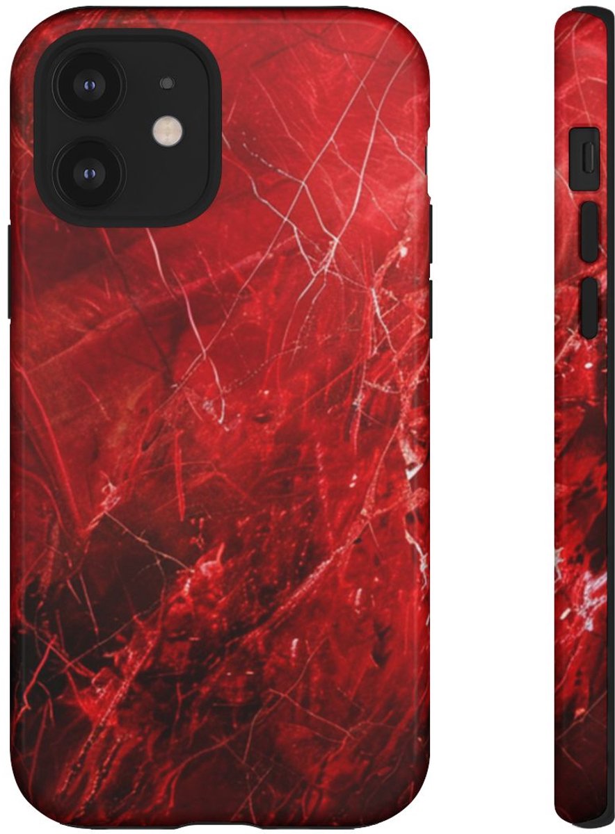 Rode Marmerstructuur met Nerven – Telefoonhoesje Geschikt voor iPhone 12