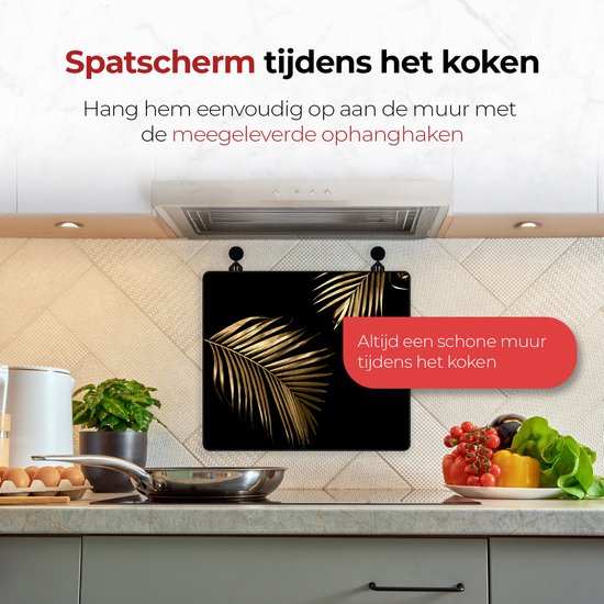 KitchyMist Inductie Beschermer 60x52 cm - Gouden Bladeren - Kookplaat Beschermer - Afdekplaat voor Kookplaat - Inductie Mat - Spatscherm Achterwand Keuken