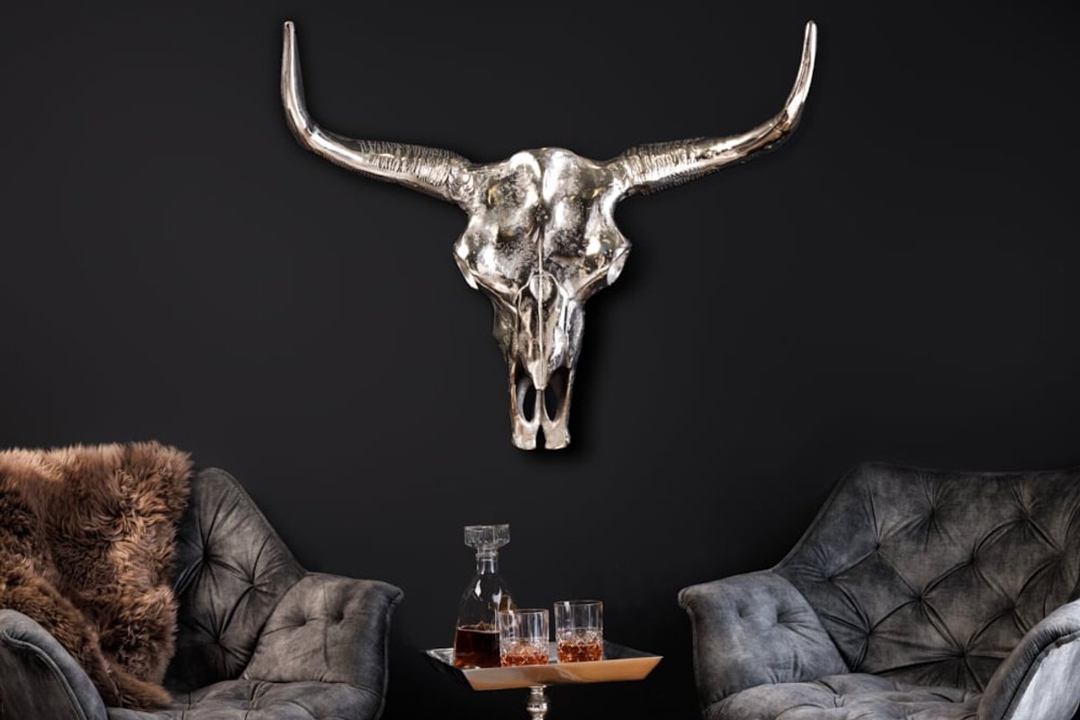 Design schedel MATADOR 70cm zilver aluminium wanddecoratie - 19009