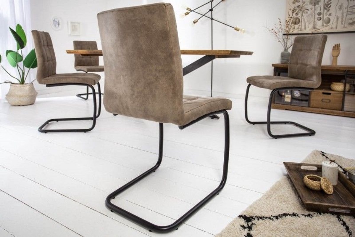 Invicta Interior industrieele sledestoel MODENA vintage taupe met decoratieve stiksels - 40551 Zie omschrijving