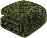 Deken - Wiegdeken - Flanellen deken - Kinderknuffeldeken - Zachte en warme deken - Wollen wafeldeken - Perfect voor elk seizoen - 130 x 150 cm - Olijfgroen