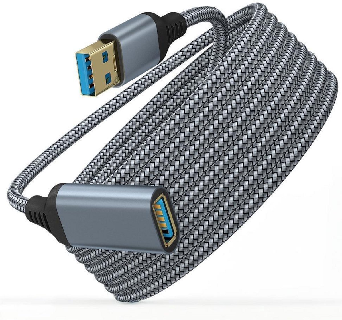 Nereb – USB 3.0 Verlengkabel 1 Meter – Mannelijk naar Vrouwelijk – Snelle Data Overdracht tot 5Gbps – Nylon Kabel – Zwart