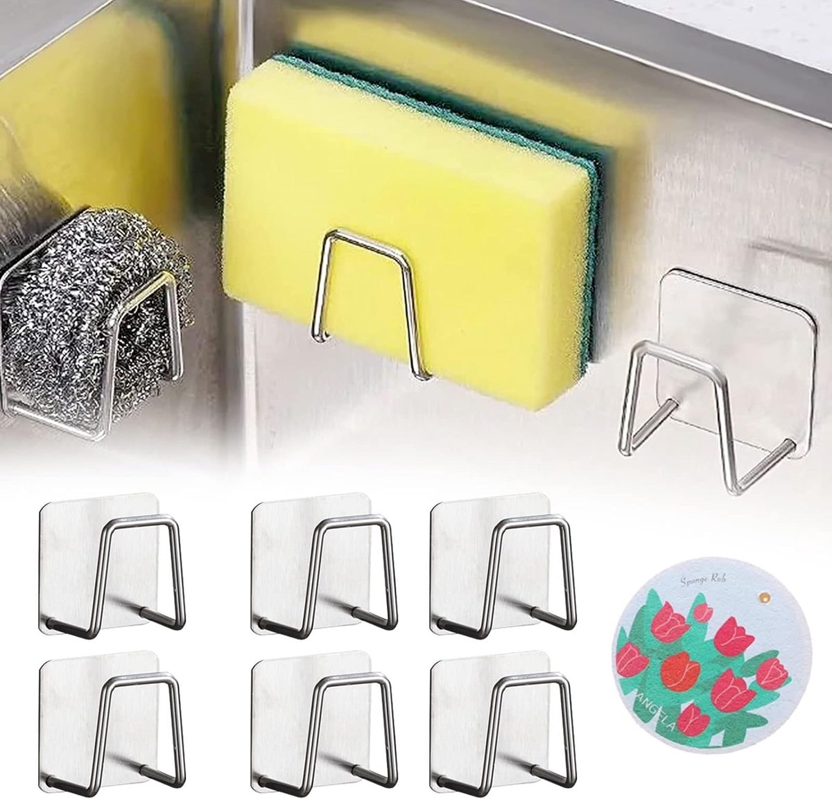 Sponge Holder voor Keuken - Keuken Sink - Suction Cup - Adhesive - Metal - Dishwashing Sponges - Silver 6
