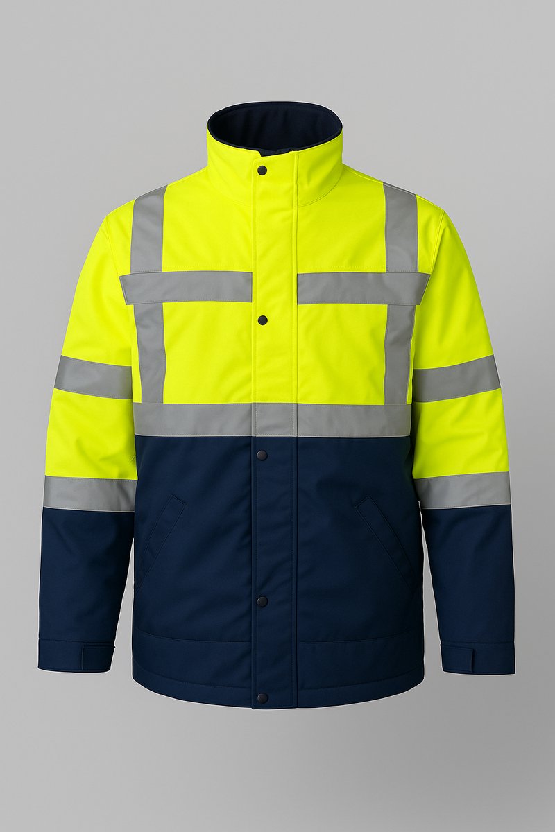 Sioen Parka Barcley High Visibility Werkjas - Fluogeel/Marine - Maat L