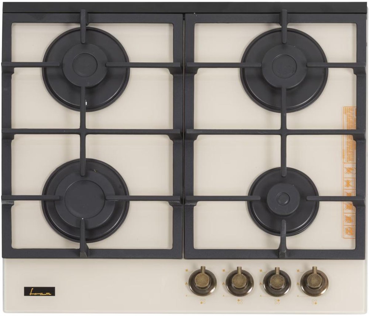 Fram FBH-S4IWF-GRBG Inbouw Gaskookplaat – 60 cm – 4 Branders – Elektronische Ontsteking – Vlambeveiliging – Retro Stijl – 5 Jaar Garantie – Beige Glas
