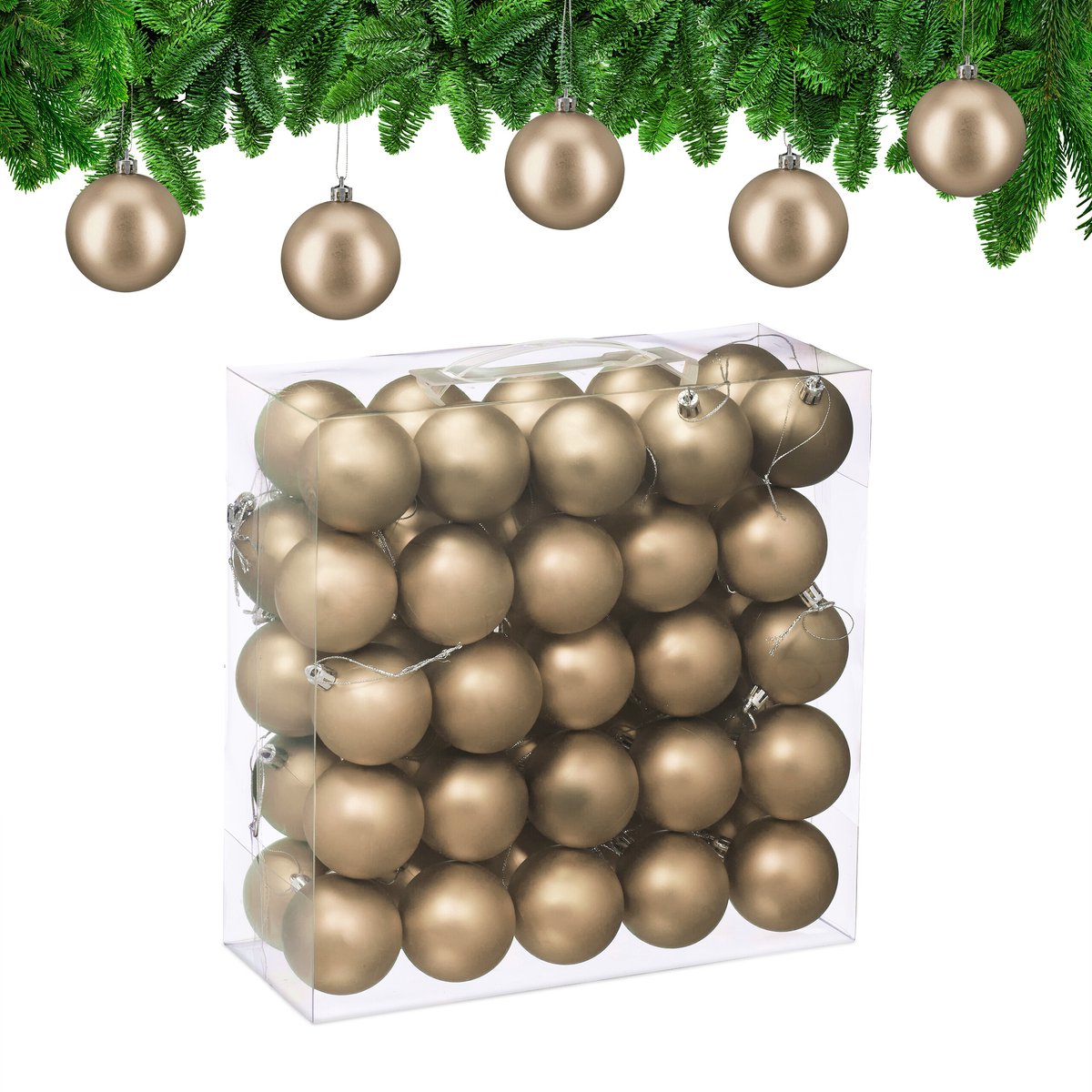 kerstballen set van 50 - Ø 6 cm - mat - kunststof - champagne