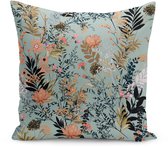 Sierkussen en velours - 45x45 - Fleurs sur fond bleu clair - Coussin intérieur inclus - Imprimé recto verso