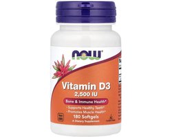 NOW Foods Vitamin D3, 2,500 IU, 62.5mcg, 180 Softgels - 180 stuks