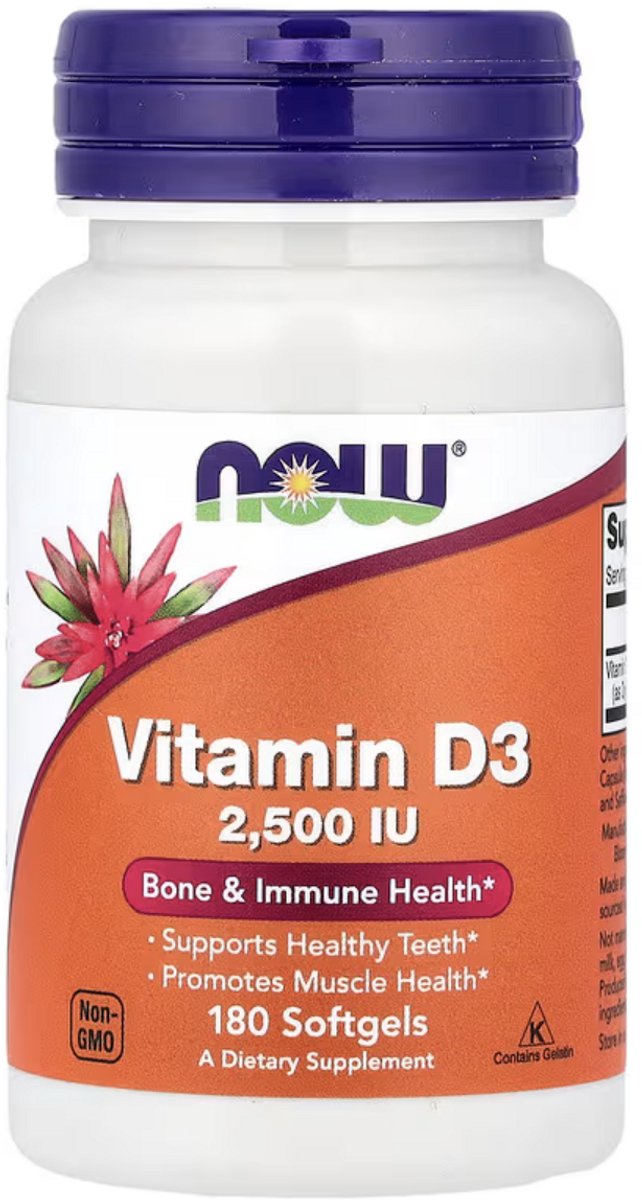 NOW Foods, Vitamin D3, 2,500 IU, 62.5mcg, 180 Softgels