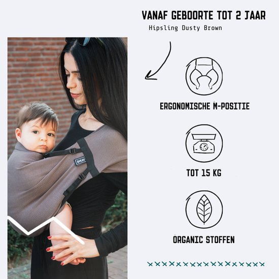 ByByKay Hipsling - baby draagzak heup - ergonomisch - tot 15kg - buik en heup - bruin - Dusty Brown