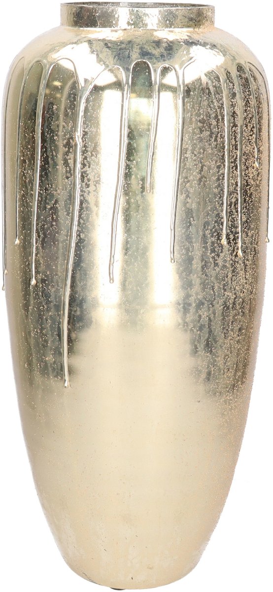 Mega Collections Vaas Oman Drip - goud - glas - druip effect - D24 x H53 cm - bloemenvaas