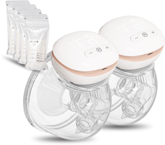 Youha - Elektrische borstkolf dubbelzijdig - The NEXT - handfree kolven - makkelijk kolfapparaat - BPA-vrij - dubbele borstkolven - 240ML cups Moedermelk - LED scherm - draadloze kolf - Maat 24mm - Inclusief e-book over borstvoeding!