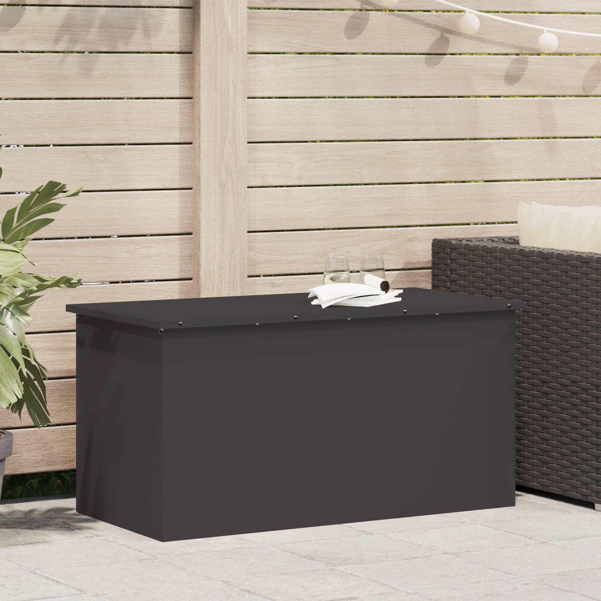 vidaXL - Buitopslagdoos - Zwart - 100 - x - 50,5 - x - 50 - cm - Staal