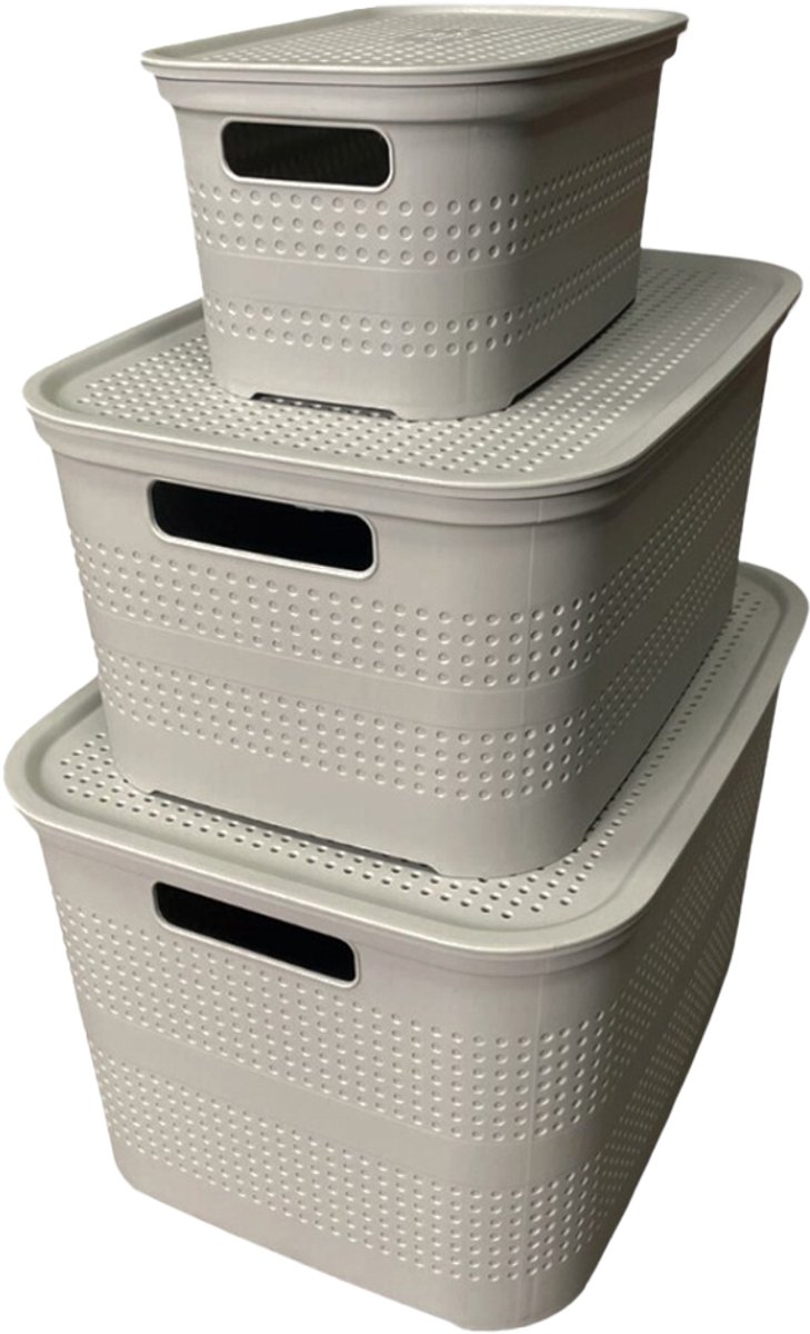 Wasmanden - Set van 3 stuks - 4,5 liter - 12 liter - 25 liter - Grijs