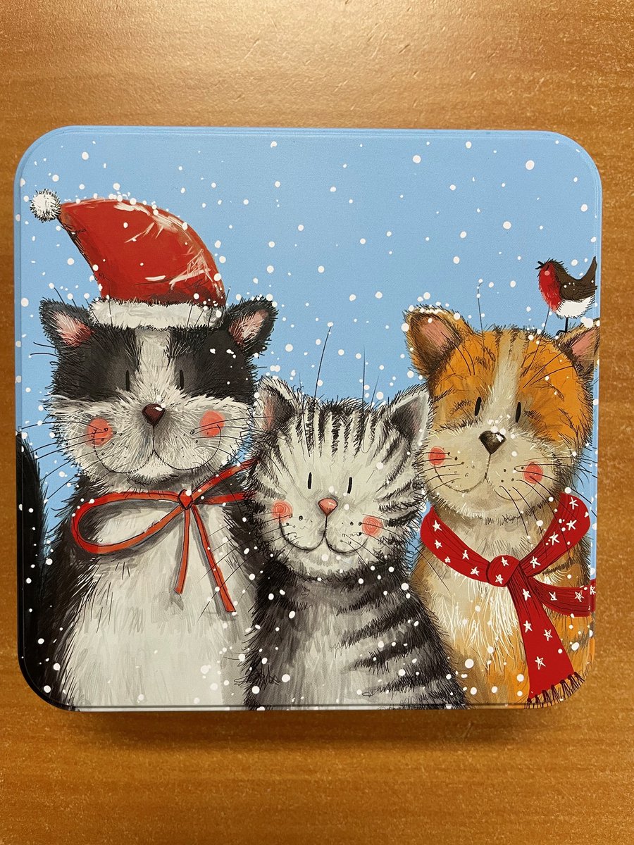 Alex Clark Large square Tin Festive Cats ~ Vierkant opbergblikje katten winter kerst