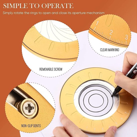 Verstelbare Cirkel Opstellen Liniaal - Candeon Tekengereedschap - Stencil Sjabloon - Roestvrij Staal Tekening Maker - Rotary Stencil Maker voor Meten en Tekenen 25-78mm van Merkloos	 — afbeelding 3