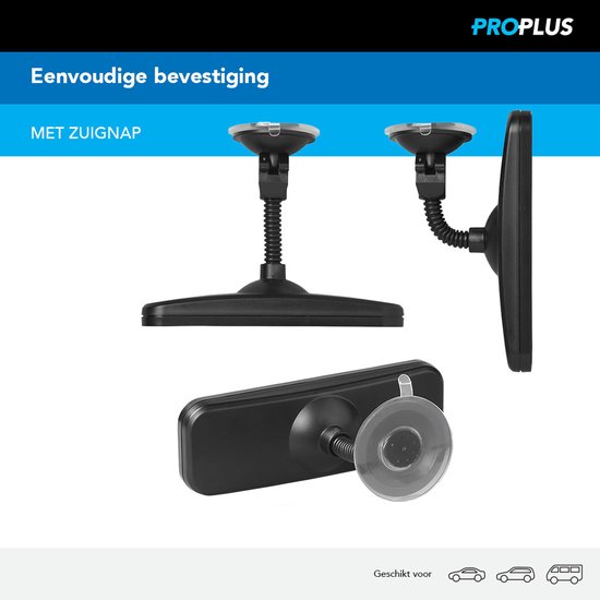 ProPlus Universele Achteruitkijkspiegel Binnenspiegel - 16.4 x 5.5 cm - Autospiegel - Interieurspiegel - Wijdehoekspiegel - Flexarm 4 cm - met Zuignap