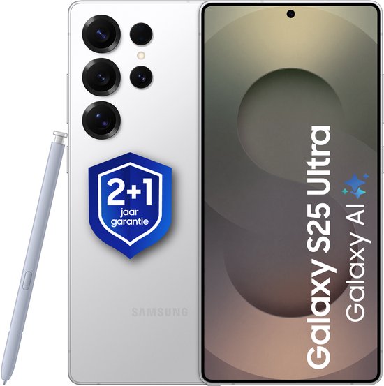 Samsung Galaxy S25 Ultra 5G smartphone 512GB Titanium White Silver, 6.9″ scherm, AI camera, Snapdragon 8 Elite, S Pen