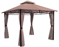 Luxe Paviljoen 3x3m | Tuinpaviljoen Taupe | Zonder Schroeven Opzetten | 100% Waterdicht PVC gecoat 270g/m² | Met Zijwanden | Partytent / Overkapping / Tuintent | Façil