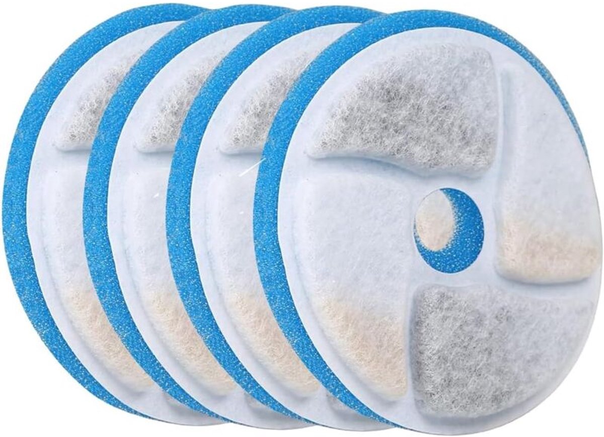 Filter voor kattenfontein - 4-stuks vervangende filters en 4 vervangende voorfiltersponzen voor automatische waterdispenser voor honden van 2 liter/68 oz
