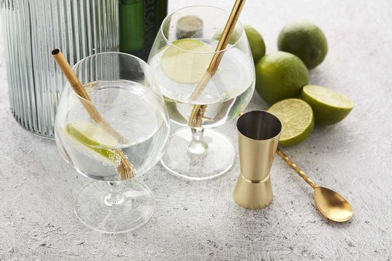 Point-Virgule - Pailles à Cocktail - Set de 4 - Acier Inoxydable - Goud - 14cm