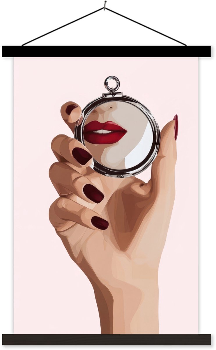 Posterhanger incl. Poster 60x90 cm - Schoolplaat - Spiegel - Rode lippen - Textielposter -