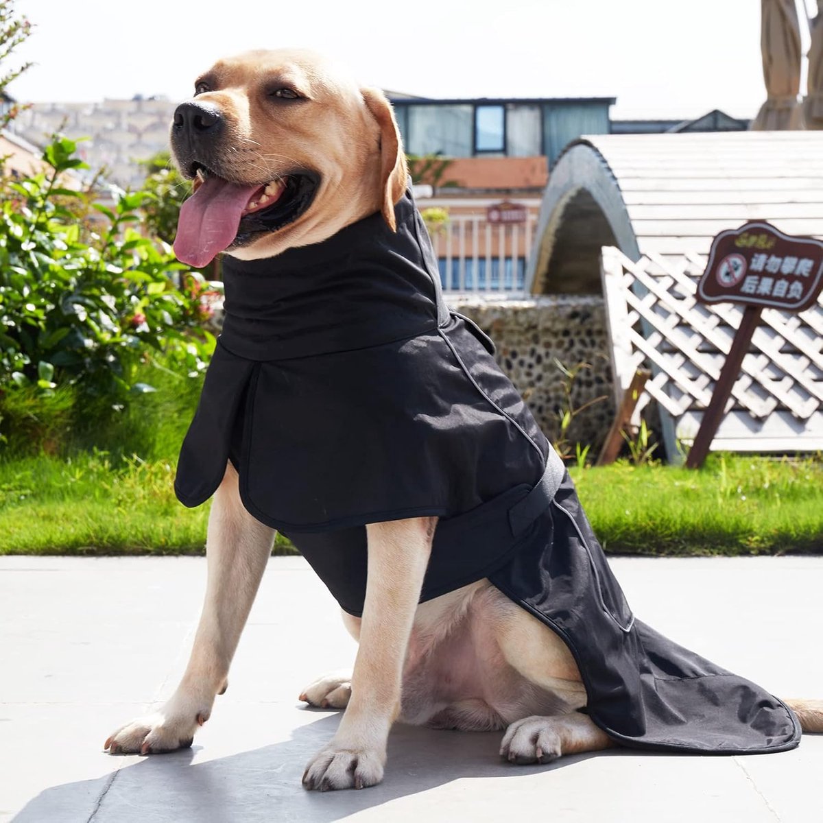 Lelepet Hondenregenjas, waterdichte regenjas voor grote honden, winddichte poncho met verstelbare achterbeenbanden, hondenponcho met reflecterende strip, zwart XL Lelepet Hondenregenjas, waterdichte regenjas voor grote honden, winddichte poncho met verstelbare achterbeenbanden, hondenponcho met reflecterende strip, zwart XL