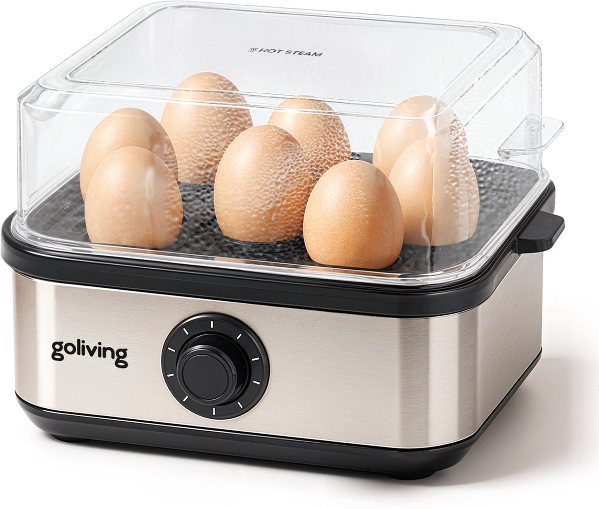 Goliving Eierkoker 2-in-1 - 1 tot 8 Eitjes - Koken, Pocheren, Omelet - Hard, Zacht en Medium Gekookt - Elektrisch - Met Timer - Zilver