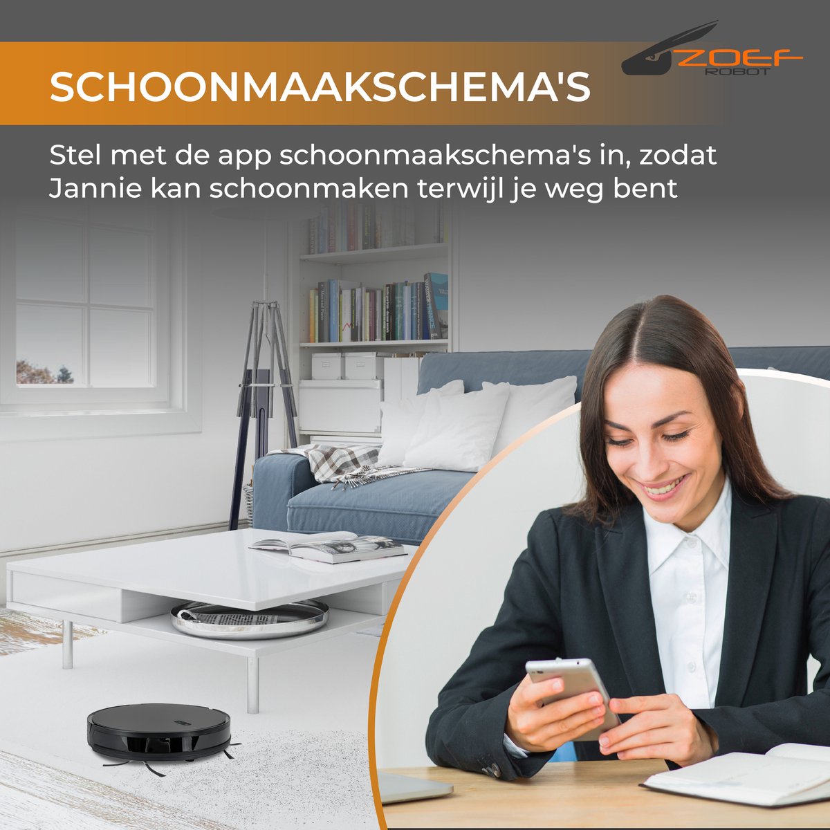 Afbeelding 3 van Zoef Robot robotstofzuiger Jannie 4.1 - Vacuum cleaner - Robotstofzuiger met laadstation - met App bediening - robotstofzuiger huisdieren - Slimme navigatie - robot stofzuiger