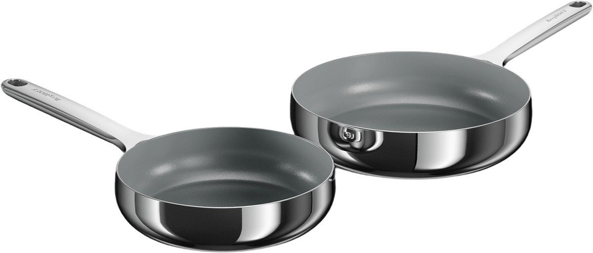 BergHOFF Home Koekenpannenset 2-delig RVS - Ø 20 / Ø 24 cm - Inductie Koekenpan RVS - Antikleefpan - PFAS & PTFE vrij - Inductie, Elektrisch, Keramisch & Gas - Keramische Anti-Aanbakpan - Stellar Steel