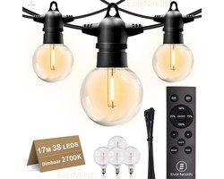 EverNeeds G50 Lichtsnoer Voor Buiten- 17 Meter - 38 LED - Afstandsbediening - Met Dimfunctie - Lichtslinger - Sfeerverlichting Buiten en Binnen - Tuinverlichting - Lampjes Slinger - IP65 - 4 Extra Leds