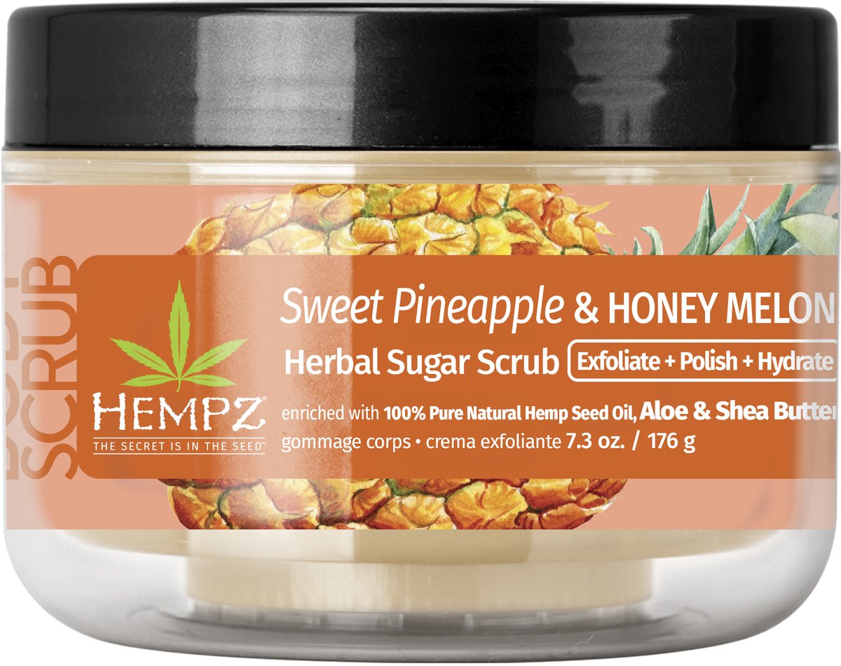 Hempz Original Sweet Pineapple & Honey Melon Herbal Sugar Scrub 176 g - Body Scrub Lichaam en Gezicht - Bodyscrub voor Dames en Heren - Ananas Honing Meloen