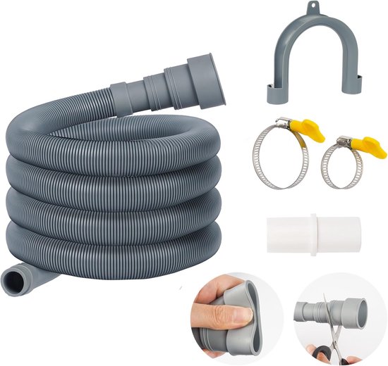 Dncvb Afvoerslang verlenging wasmachine 1 m afvoerslang wasmachine 20 mm universele wasmachineslang incl. connector en 2 slangklemmen voor vaatwasser wasmachine