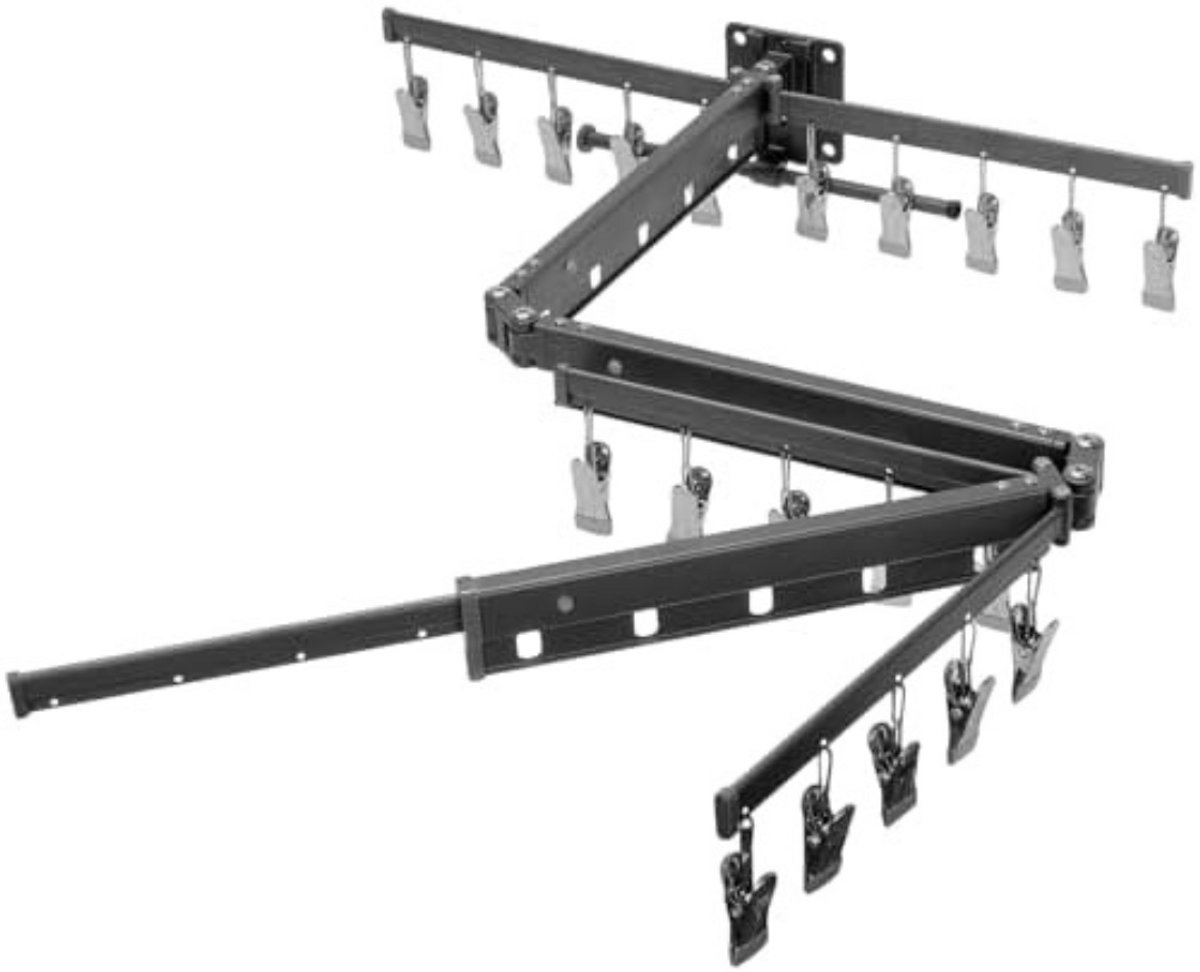 WNHB® Uittrekbaar-Wanddroogrek-124cm-Ruimtebesparend-Met-20-Clips-Voor-Balkon-Badkamer-En-Terras