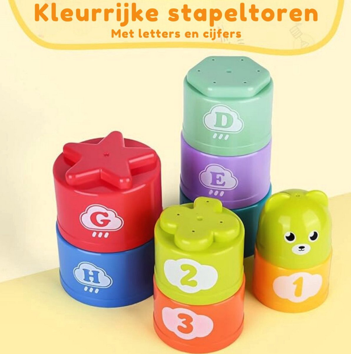 Baby Speelgoed - Speelgoed 1 Jaar - Montessori Speelgoed - Kinderspeelgoed - 4 in 1 Stapelblokken, Bijtring, Vormenstoof & Stapeltoren — afbeelding 8