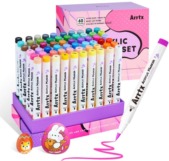 Marqueurs acryliques Arrtx Marqueurs à pointe de pinceau – 60 couleurs claires