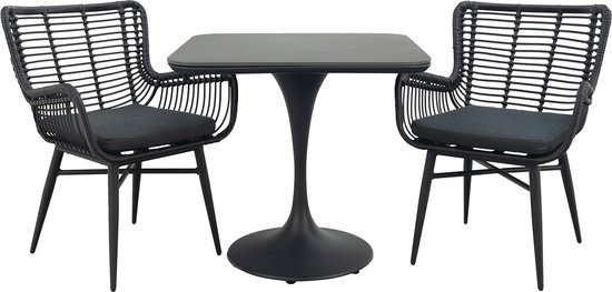 Jasmine Black/Toscara 2-persoons bistroset 80x80 cm. - Betonlook OP=OP
