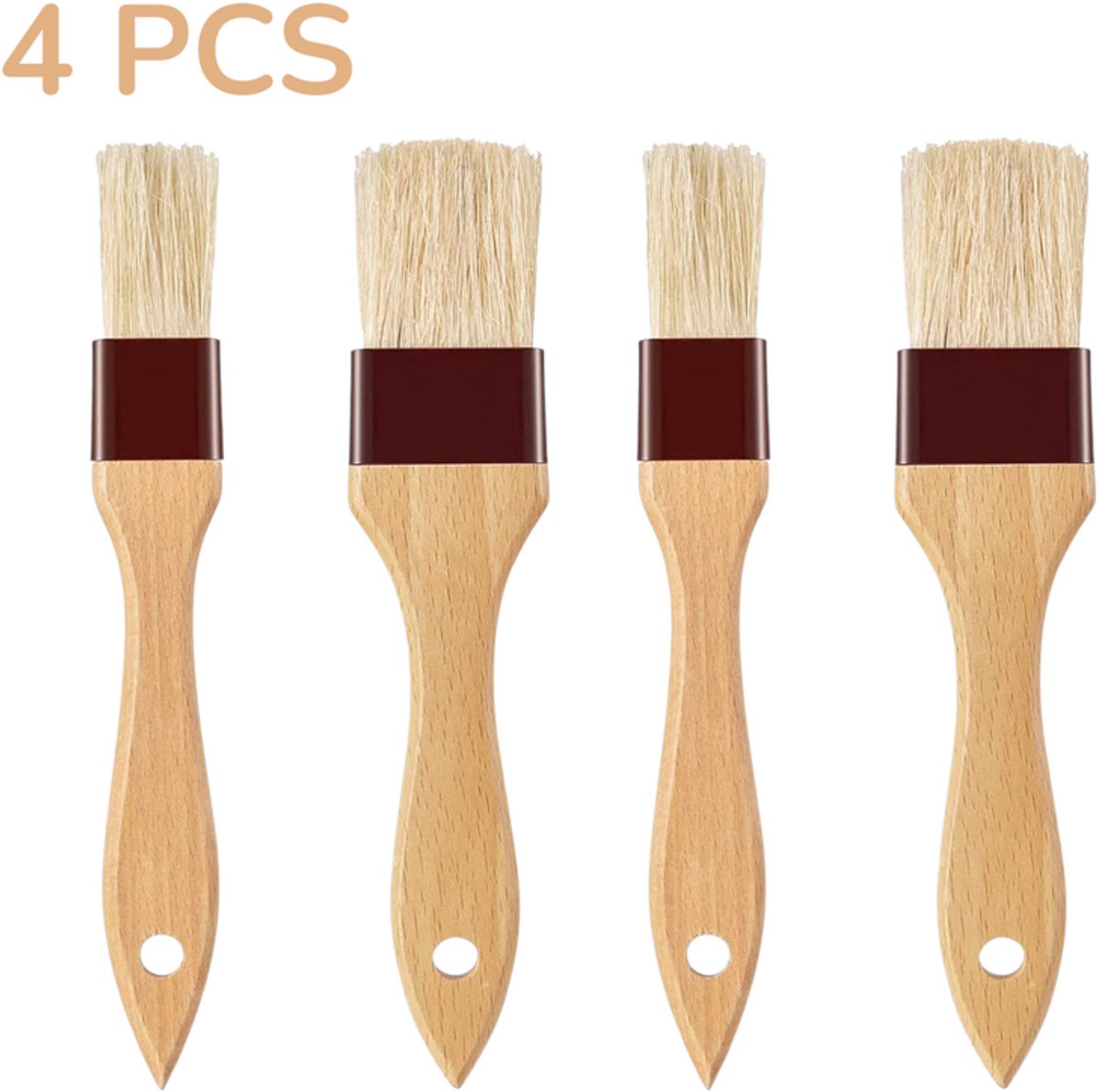 4 stuks - Houten bakkwasten voor barbecue, bakken en koken - Kleine en middelgrote olie-, saus- en honingborstels (elk 2 stuks) - Ideaal voor marinades, cake, koekjes en gebak - Keukenhulpmiddelen met stevige houten handgreep