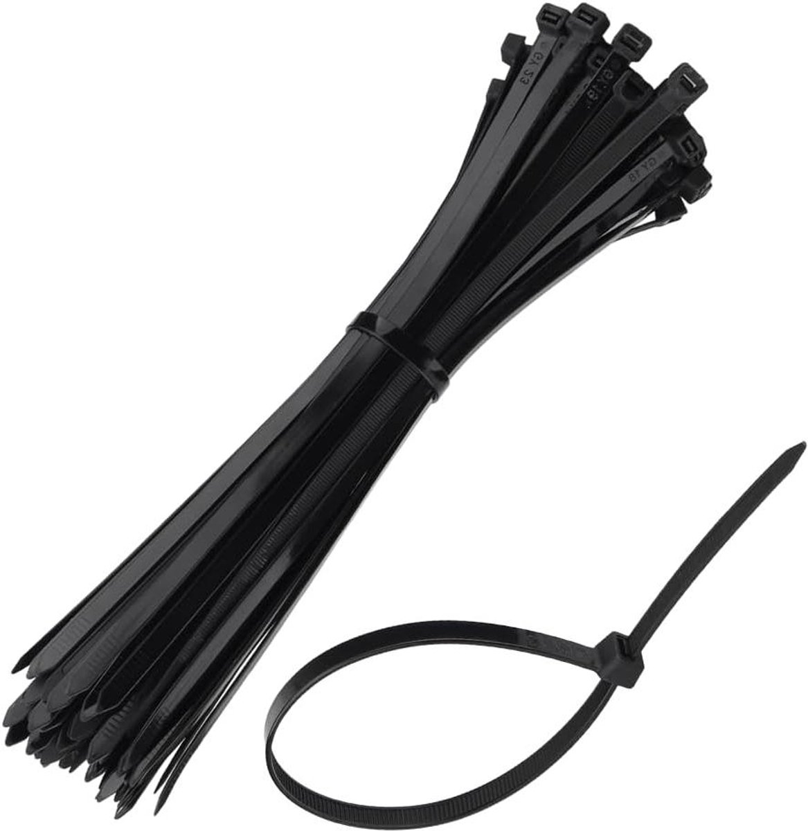 ByShane - 100 stuks zwarte kabelbinders van 300mm x 7.6mm - Draagkracht tot 55kg - Geschikt voor industrie, tuin en kabelmanagement