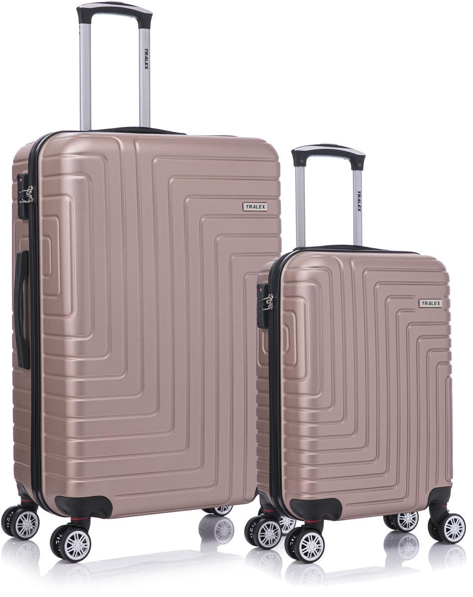 TRALEX - Luminara - 2 Delig kofferset - Grote Set 39L&97L - Handbagage - 39L - 56x37x23cm - Grote koffer - 97L - 76x49x29cm - ABS - Harde schaal - TSA-slot - Lichtgewicht - Flexibel - Duurzaam - rubberen wielen - Dubbele spinnerwielen - Rosé goud