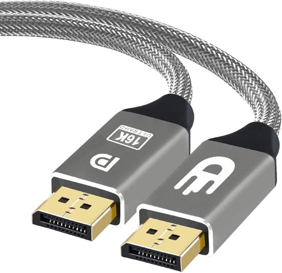 Drivv. Câble DisplayPort 2.1 - 16K 60 Hz - 8K 120 Hz - 4K 144 Hz - 80 Gbit/s - DisplayPort vers DisplayPort - Câble DP - 3 mètres - Grijs