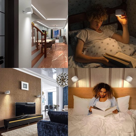 LED-wandlamp voor binnen met batterij, 1 stuk, touchbediening, 3 helderheidsniveaus, 360° draaibaar, geschikt voor woonkamer, slaapkamer, trap, gang, draadloze wandlamp, wit van Merkloos — afbeelding 5