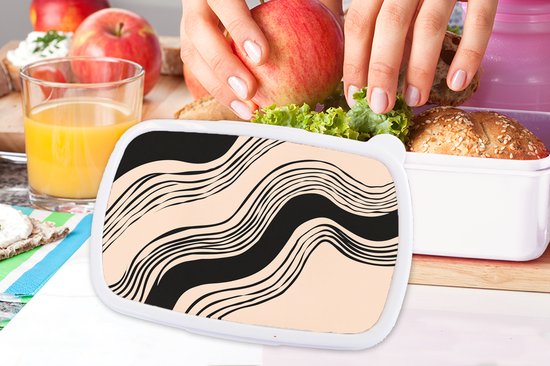 Lunch Box Wit - Lunch Box Vagues - Zwart - Couleur Sable - Lunch Box 18x12x6 cm - Lunch Box Pain - Boîtes à pain pour Enfants et Adultes