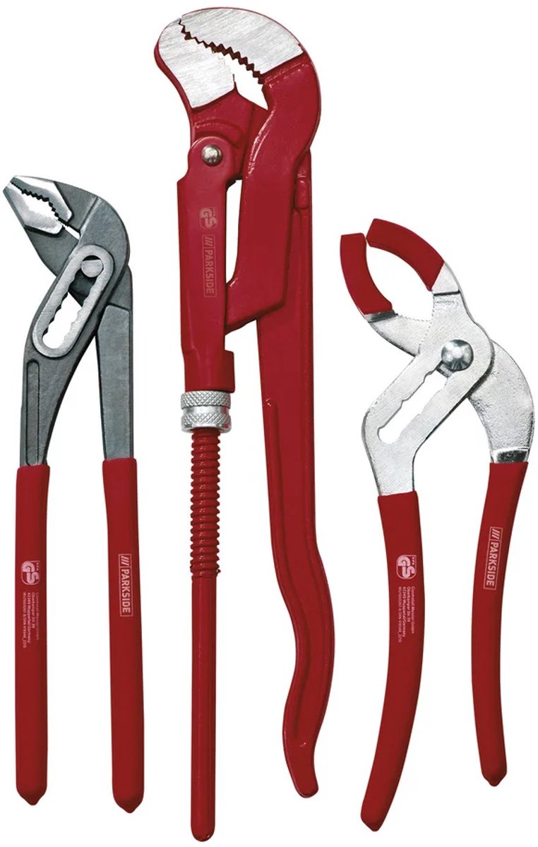 PARKSIDE® Sanitaire Tangenset - Moersleutelset - Sanitairtangen 3 delig set - Waterpomptang - Sifontang - Sleutel - Siveltang - Heveltang - Voor werkzaamheden in de sanitaire- en verwarmingsinstallatie